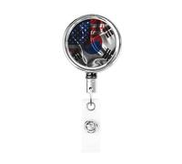 South Korea America Flag Heavy Duty Metal Badge Holder Reel, Retractable Badge Holder with Belt Clip for Key Name Card Holder Employee Teacher