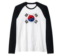 South Korea Flag, Korean Republic Paint Splatter Football Raglan Baseball Tee
