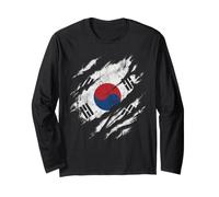 South Korea Flag Worn Look Patriotic Design Long Sleeve T-Shirt