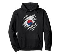 South Korea Flag Worn Look Patriotic Design Pullover Hoodie