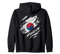 South Korea Flag Worn Look Patriotic Design Zip Hoodie