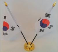 South Korea Korean 2 Flag Desktop Table Display With Gold Base