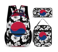 South Korea Korean Flag Hibiscus Flowers 3PCS Backpack Set Bento Bag Pen Case Portable Large Daypacks