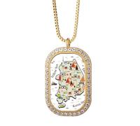 South Korea Landmarks Travel Map Necklace Pendant Diamond Crystal Golden Jewelry
