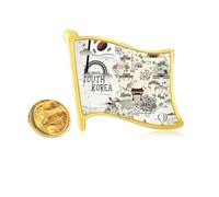 South Korea Map Landmarks Golden Metal Flag Lapel Pin Badge