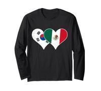 South Korea Mexico - Heart Flag Distressed Design Long Sleeve T-Shirt