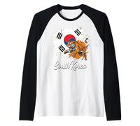 South Korea National Flag with Siberian Tiger Raglan Baseball Tee