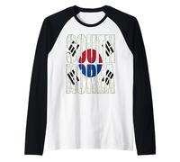 South Korea Text Distressed Flag Vintage Style Raglan Baseball Tee