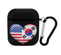 South Korea USA Flag Heart Earphone Case PC Bluetooth Headphone Case Compatible with Airpods 1/Airpods 2 Black-style