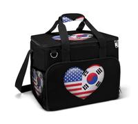 South Korea USA Flag Heart Large Lunch Bag Soft Cooler Bag Insulated Thermal Bag Reusable Grocery Bags for Office Picnic Beach