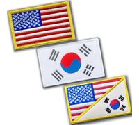 South Korea USA Flag Patch 3 Pack - US & Korean Flags with Hook and Loop