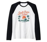 South Padre Island Texas Sunset Wave Palm Trees Raglan Baseball Tee