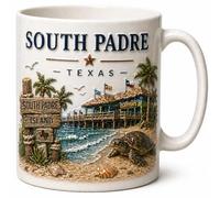 South Padre Texas Island Beach Travel Souvenir Mug, Coastal Turtle Seaside Holiday Coffee Tea Cup for Ocean Lovers and Texas Vacation Memories Gift Mug