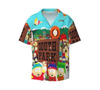 (South Park All Characters_5765) Men's Hawaiian Shirts Cuban Collar Vintage Bowling Short Sleeve Button Down Beach Shirt Casual Summer Vacation Wear Retro Tee