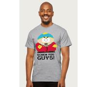 South Park Men's Eric Cartman Screw You Guys Pixelated T-Shirt in Mid Grey | Size: 2XL South Park Mid Grey 2XL