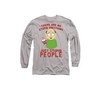 South Park Men's No Stupid Questions Long Sleeve T Shirt-Athletic Heather in Light Grey | Size: Large South Park Light Grey L