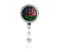 South Sudan America Flag Heavy Duty Metal Badge Holder Reel, Retractable Badge Holder with Belt Clip for Key Name Card Holder Employee Teacher