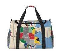 South Sudan composition map print Travel Duffle Bag Gym Bag for Women,Puffer Tote Bag,Weekender Overnight Bag Organizer, Black, One Size