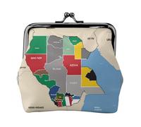 South Sudan composition map small makeup bag for purse,kiss lock bank card storage bag retro compact multifunctional change bag, Black, One Size, Art Deco
