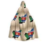 South Sudan Flag Map With Yellow Star Print Adults Hooded Cloak, Halloween Robe Hooded Cape Witch Wizard Cosplay Costumes For Men Women