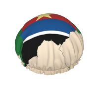 South Sudan Flag Map With Yellow Star Print Hair Cap With Adjustable Elastic Band And Vibrant, Shower Cap For Women Reusable Waterproof