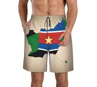 South Sudan Flag Map with Yellow Star Print Men's Quick Dry Shorts with Pockets, Summer Beach Athletic Shorts, for Hiking Running Gym
