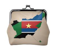 South Sudan flag map with yellow star small makeup bag for purse,kiss lock bank card storage bag retro compact multifunctional change bag, Black, One Size, Art Deco