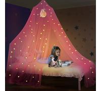 South To East Bed Canopy with Glowing Stars, Pink, 90' x 22' x 400', Fire Retardant Fabric, Galaxy Theme