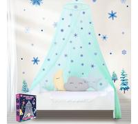 South To East Bed Curtain for Girls with Bright Snow in the Dark, Cyan Princess Bed Curtains for Cot, Child's Bed and Toddler Bed, Double Bed, Double Bed and King Bed
