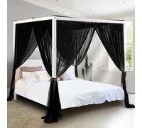 South To East Luxurious Black 4 Corner Canopy Bed Curtains for Adults, Mosquito Net for Bed, Bed Curtains for Bedroom Decoration, Tear-Resistant Polyester, Easy to Install