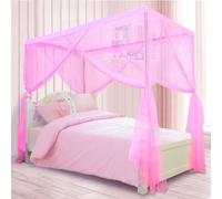 South to East Princess Canopy Bed Curtains for Girls Kids Bed Canopy for Girls 4 Post Bed Curtains Princess Bed Canopy for Girls Room Decor Twin Size Pink, 79" * 39" * 75"