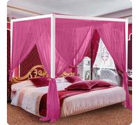 South To East Rose Red Canopy Bed Curtains, 4 Corner Post Bed Canopy for Girls & Adults, Top Luxurious Bed Drapes for Bedroom Decoration, 4 Openings, 100% Ripstop Polyester, Easy Installation