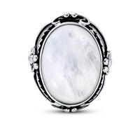 South Western Native American Style Leaf Large Oval Gemstone Boho Moonstone Statement Ring Western Jewelry For Women .925 Sterling Silver