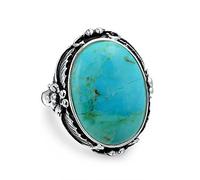 South Western Native American Style Leaf Large Oval Gemstone Boho Turquoise Statement Ring Western Jewelry For Women .925 Sterling Silver