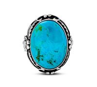 South Western Native American Style Leaf Large Oval Gemstone Boho Turquoise Statement Ring Western Jewelry For Women .925 Sterling Silver