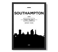 Southampton Black and White City Skyline Framed Print SIZE: A4 with Black Frame ARTZE Black A3