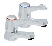 Southbury QT Basin Tap Pair Chrome - Hot & Cold Lever Pillar Taps, Chrome Plated Brass