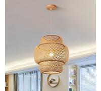 Southeast Asia Bamboo Pendant Lamp - Chinese Style Chandelier with Adjustable Cord for Kitchen Island, Dining Room, Living Room (40x38cm)