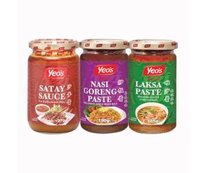 Southeast Asian Street Food Cooking Paste & Sauce Bundle (3 Pack) - Satay Sauce, Nasi Goreng & Laksa Paste - Easy & Convenient