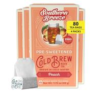 Southern Breeze Cold Brew Sweet Tea Peach Iced Tea with Black Tea and Zero Carbs Zero Sugar, 20 Individually Wrapped Tea Bags, Pack of 4