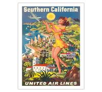Southern California - United Air Lines - Vintage Airline Travel Poster by Joseph Fehér c.1950 - Fine Art Matte Paper Print (Unframed) 20x26in