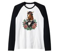 Southern Derby Horse Floral Portrait Race Day Gentleman Raglan Baseball Tee