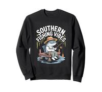 Southern Fishing Vibes Cartoon Catfish Dock Angler Sweatshirt
