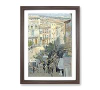 Southern French City By Childe Hassam Classic Painting Framed Print | A3 Walnut Framed Wall Art | Ready to Hang | French Cityscape Picture | Living Room Bedroom Lounge Office