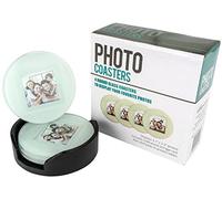 Southern Homewares Round Glass Photo Frame Coasters (Set of 4), Wood, 3.92"