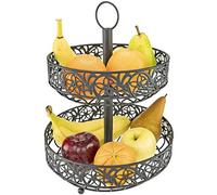 Southern Homewares SH-10245 Countertop Ornate Black Two Tiered Fruit Basket Decorative Shabby Chic Floral Metal Pattern w/Loop for Hanging, Steel