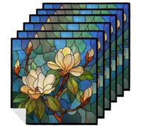 Southern Magnolia Tree in Bloom Cloth Napkins Set of 6, Square Premium Reusable Washable Polyester Table Linen Napkin for Dinner Party
