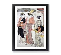 Southern Pleasure District By Torii Kiyonaga Asian Japanese Framed Wall Art Print, Ready to Hang Picture for Living Room Bedroom Home Office Décor, Black A4 (34 x 25 cm)