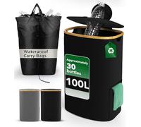SOUTHGATE 100L Large Recycling Bins for Kitchen, Indoor Deposit Bottle Collector Bins with Flip Lid, Removable Inner Bag & Side pocket, for Bottles and Cans,Black