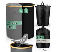 SOUTHGATE 2-Pack 200L Recycling Deposit Bins with Lids - Double Collector Bins for Kitchen Use with 2 Reusable Recycling Bags for Empty Glass Bottles and Waste Disposal